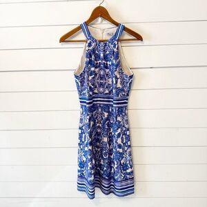 Eliza J | Women’s blue and white paisley print halter neck dress Size 10